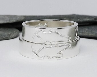 WEDDING BAND SET. Handwriting. Custom Wedding Ring Set. Couple Ring Set. Original Wedding Bands, Sterling Silver Wedding Bands