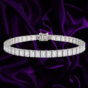 Emerald Cut Lab Diamond Tennis Bracelet/ VVS1 Diamond Bridal Bracelet/ Man Made Diamond Wedding Bracelet/ 14K Gold Diamond Bracelet Gifts