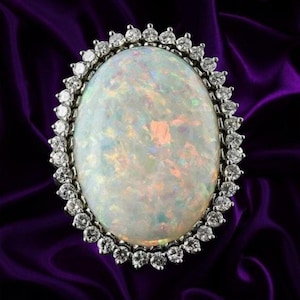 Extra stor opalring, diamantopalring, opalring i 14k guld, cocktaildesigneropalring, ring med oktobersten, bröllopssmycken
