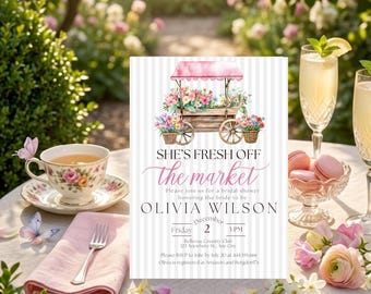 Vintage Flower Truck Bridal Shower Invitation Pink Floral Market Evite (Digital Download)