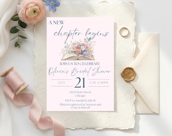 Editable Floral Book Bridal Shower Invitation Template (Digital Download)