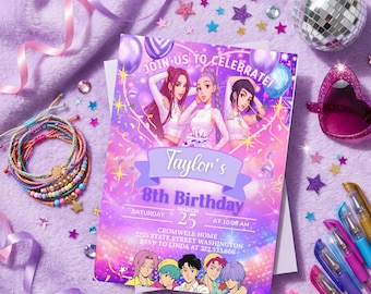 K-Pop Demon Hunter Birthday Party Editable Invitation, Digital Download
