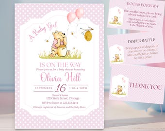 Pink Teddy Bear Baby Shower Invitation Girl Arch Floral Bear Invite (Digital Evite)