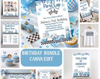 Editable Race Car First Birthday Invitation Bundle (Digital Download)