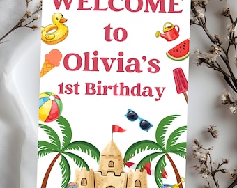 Editable 1st Birthday Invitation, One in the Sun Beach Theme party, Digital Download