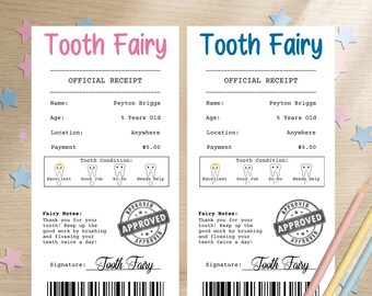 Editable Tooth Fairy Receipt Template, Official Certificate (Digital Download)