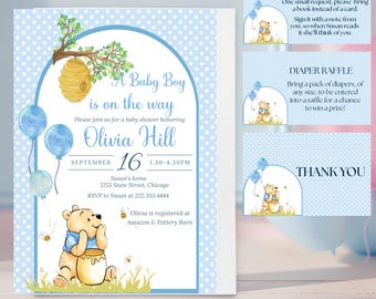 Classic Pooh Baby Shower Invitation Bundle Honey Bee Boy Shower Invite (Digital Download)