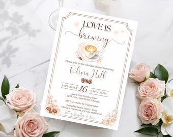 Love is Brewing Wedding Shower Invite Template, Coffee Bridal Shower Invitation (Digital Download)