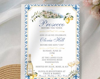 Pearls Prosecco Bridal Shower Invitation Template Editable Champagne Brunch Card (Digital Download)