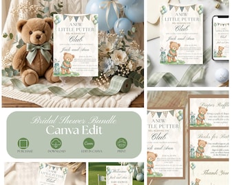 Editable Golf Baby Shower Invitation Little Putter Teddy Bear Theme (Digital Download)