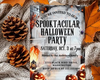 Editable Halloween Invitation Template, Spooktacular Party theme (Digital Download)