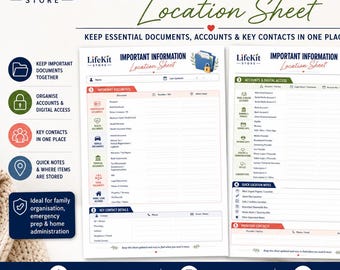 Important Information Location Sheet, Family Documents Organizer, Accounts & Contacts (A4 PDF Download)