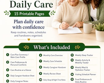 Caregiver Log, Daily Care Planner, Elderly Parent Schedule, Family Caregivers (A4 Printable PDF)