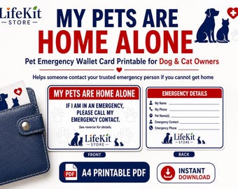 Pet Emergency Wallet Card, My Pets Home Alone ICE Contact (Printable)