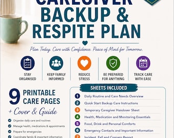 Caregiver Backup Respite Plan Printable, Elderly Care Handover Sheets (Digital Download)