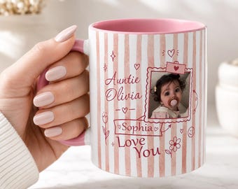 Custom Auntie Mug with Baby Photo, Personalized Aunt Gift, New Aunt Mug, Custom Name Coffee Cup, Pregnancy Announcement Gift, Aunt Keepsake
