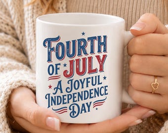 Fourth of July Mug Patriotic Coffee Cup Joyful Independence Day Gift 4th of July Coffee Mug Retro American Flag Holiday Present Cup