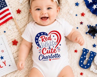 Personalized Red White And Custom Name Baby Bodysuit,  Patriotic Onesie, Born in 2026 America's 250th Year Outfit, Baby Shower Gift