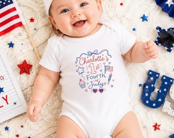 Personalized My First 4th of July Baby Bodysuit, Custom Name Patriotic Onesie, Born in 2026 America's 250th Year Outfit, Baby Shower Gift