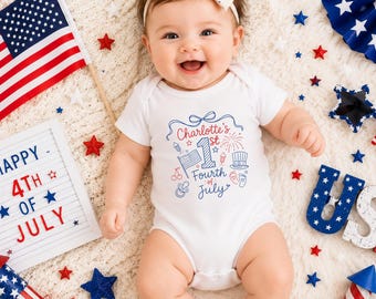 Personalized My First 4th of July Baby Bodysuit, Custom Name Patriotic Onesie, Born in 2026 America's 250th Year Outfit, Baby Shower Gift