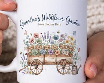 Personalized Grandma's Wildflower Garden Mug, Custom Grandma Mug with Grandkids Names, Birth Month Flowers, Grandma Gift, Nana Coffee Mug