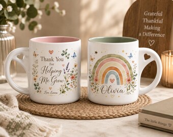 Personalized Thank You for Helping Me Grow Mug | Custom Teacher Appreciation Gift | Preschool Teacher Gift | Daycare Teacher Mug