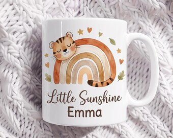 Personalized Little Sunshine Mug, Custom Baby Name Mug, Cute Tiger Rainbow Mug, Baby Shower Gift, Nursery Coffee Mug, New Baby Gift