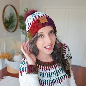 CROCHET PATTERN + VIDEO Mosaic Ridge Crochet Hat Pattern, Colorwork Beanie with Chart & Video Tutorial, 6 Sizes: Newborn Baby to Large Adult