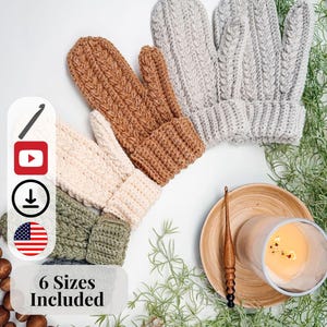 CROCHET PATTERN + VIDEO + App, Winter Wheat Stitch™ Mittens, 6 Sizes Baby to Adult, Flat One Piece Gloves, Cozy Unisex, Instant Download 画像 13