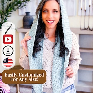 CROCHET PATTERN + VIDEO Wheat Stitch™ Hooded Scarf Crochet Pattern Hood Scarf Pdf Winter Accessory Wrap + Video Tutorial image 19