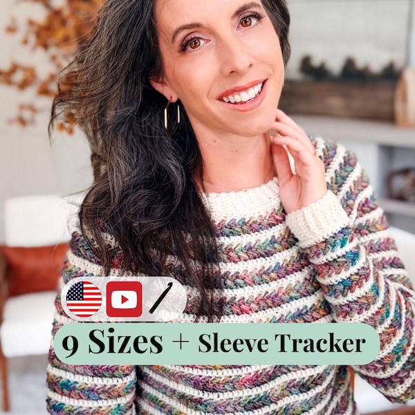 CROCHET PATTERN + VIDEO Wheat Stitch Crochet Sweater Pattern | Top Down No Sew Pullover | Xs-5X | Cozy Modern Crochet Jumper Pattern
