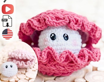 CROCHET PATTERN + VIDEO Wheat Stitch Clam Amigurumi Crochet Pattern – Textured Shell, Pdf Digital Download + Video, Ocean Animal