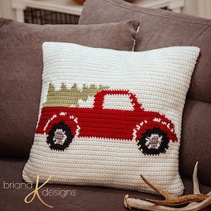 CROCHET PATTERN Farmhouse Truck Pillow Cover Christmas Decor, Instant Download PDF Pattern, Includes Chart, Holiday Decor Crochet Pattern