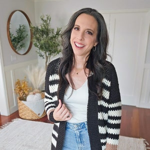 CROCHET PATTERN + VIDEO Shortbread Duster Crochet Pattern, xs to 5x sizes Jacket Long Cardigan Crochet Colorwork Pattern Stipes
