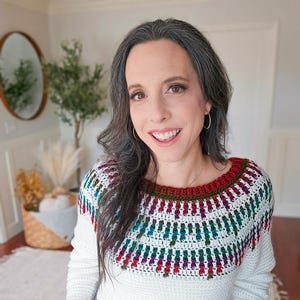 CROCHET PATTERN + VIDEO Mosaic Ridge Crochet Sweater Pattern, Inset Top-Down in Sizes xs to 5X, Colorwork Pullover, Video Tutorial + Charts