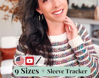 CROCHET PATTERN + VIDEO Wheat Stitch Crochet Sweater Pattern | Top Down No Sew Pullover | Xs-5X | Cozy Modern Crochet Jumper Pattern