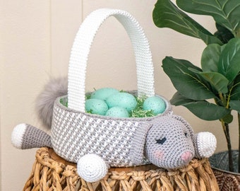 Bunny Easter Basket Crochet PATTERN Instant Download, Toy or Storage Basket, Video Tutorial for the Bunny Basket Included