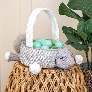 Bunny Easter Basket Crochet PATTERN Instant Download, Toy or Storage Basket, Video Tutorial for the Bunny Basket Included image 1