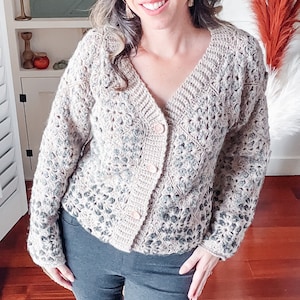 CROCHET PATTERN + VIDEO Crochet Granny Square Cardigan & Sweater Pattern in Sizes xs to 5X and Includes a Video Tutorial + Charts