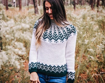 Cozy Fair Isle Crochet Sweater Pattern with Video Tutorial & Charts, XS to 5X Sizes