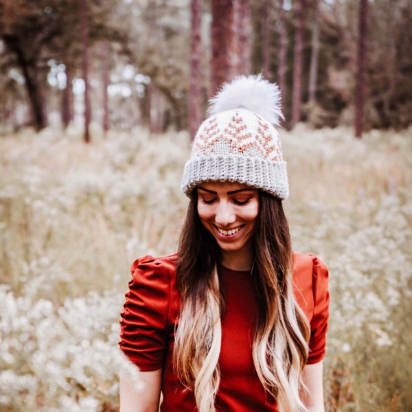 Pine Fair Isle Hat Instant Download PDF Pattern, baby to adult men's sizes, Top Down Colorwork Pattern, Video Tutorial Incl.