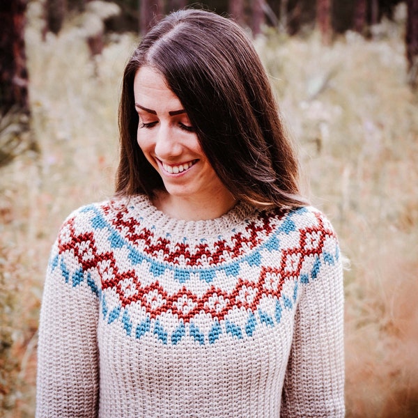 Arizona Fair Isle Crochet Sweater Dress Instant Download PDF Pattern, xs-5x sizes, Pullover Crochet Colorwork Pattern, Video Tutorial Incl.
