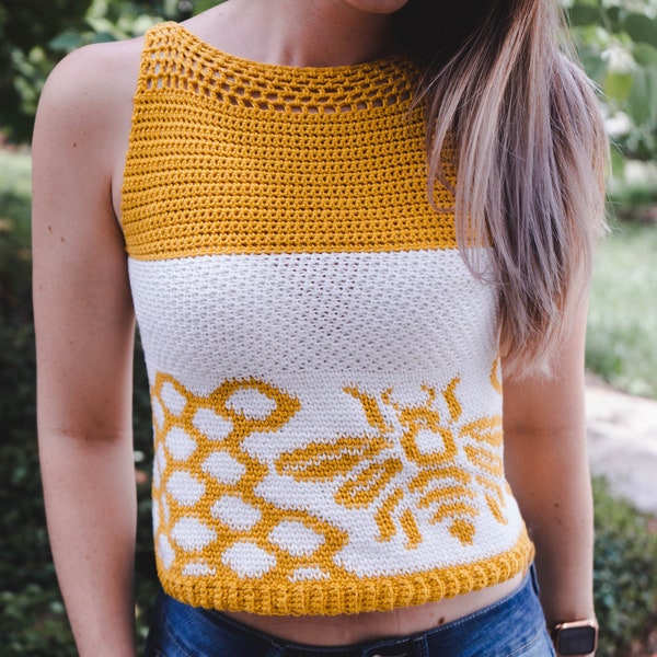 CROCHET PATTERN + VIDEO Queen Bee Crochet Tank Top Pattern,  Size xxs to 5x Crochet Pattern, Spring & Summer Women's Wear Fashion