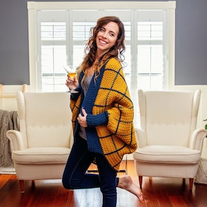 Windowpane Cocoon Crochet Wrap Instant Download Pattern, Easy Crochet Pattern, Women's Winter Accessory Fashion Jacket image 1