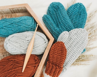 CROCHET PATTERN + VIDEO How to Crochet Mittens, Baby-Adult Crochet Pattern, Winter Glove Mitten Accessories, Beginner Crochet