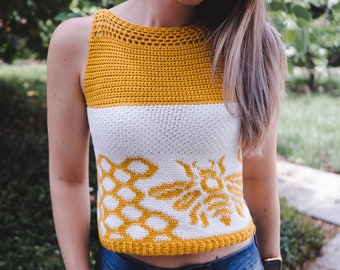 Queen Bee Crochet Tank Top Pattern, Instant Download PDF, Size XX-Small to 5x Crochet Pattern, Spring & Summer Women's Wear Fashion