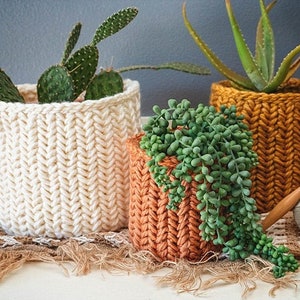 Herringbone Crochet Basket PDF PATTERN, Instant Download. Home Decor Plant Crochet Basket in Three Size Options image 1