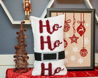 Ho Ho Ho Crochet Pillow Cover Pattern Christmas Décor, Instant Download PDF Pattern, Includes Chart, Holiday Santa Décor Crochet Pattern