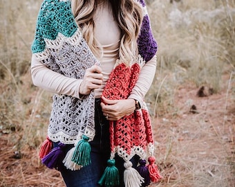 Wander Easy Crochet Wrap Instant Download Pattern, Fall & Winter Wear Fashion, Crochet Shawl with Video Instruction, Beginner Crochet