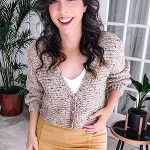 CROCHET PATTERN + VIDEO Finch Easy V-Neck Crochet Cardigan Pattern Crochet Flat 2 seams Size-Inclusive xs-5x, guided diagrams, stitch chart.